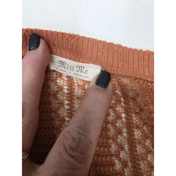 Miss Me Womens XL Terracotta Rust Pointelle Knit Crochet Lace Tank Top - Picture 3 of 7